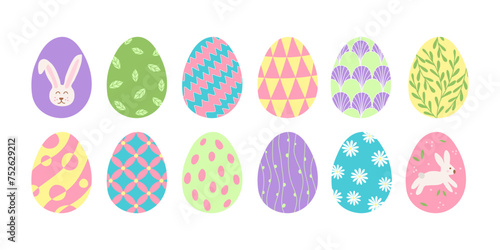 Set of colourful Easter eggs with different patterns, holiday design element, vector