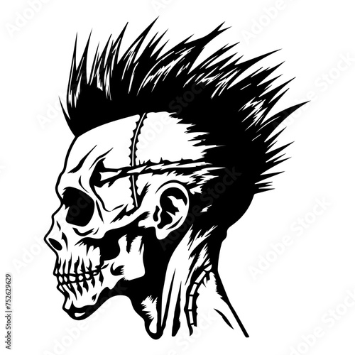 Skull with nail spiked mohawk vector illustrator.