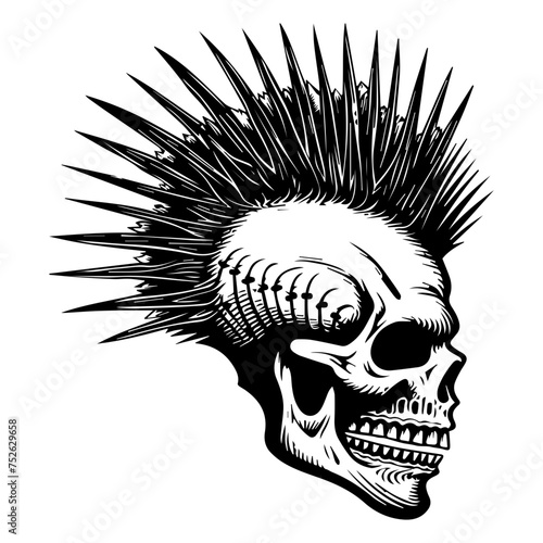 Skull with nail spiked mohawk vector illustrator.