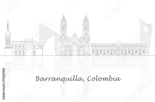 Outline Skyline panorama of city of Barranquilla, Colombia - vector illustration