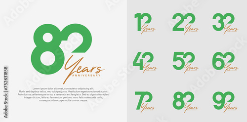 anniversary logotype vector design set with brown handwriting, green color can be use for special day