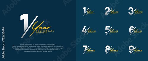 anniversary logotype vector design with slash and handwriting silver color for special day photo