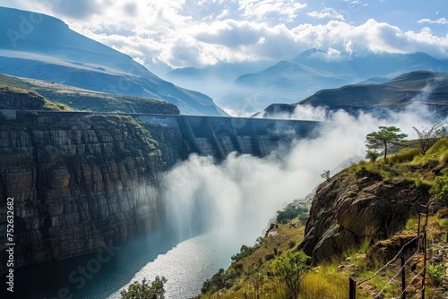 Lesotho's Katse Dam: Misty High Country Engineering Marvel photo