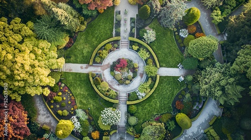 Beautiful garden overhead drone shot photo
