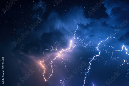 When thunderstorm occurs at night, sky is illuminated by bright lightning AI Generative