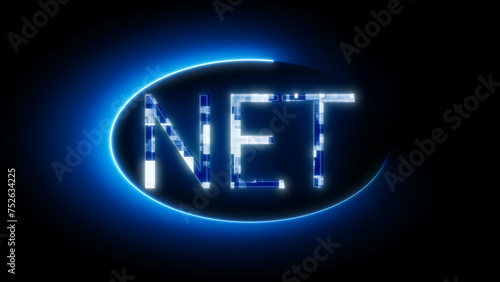 Neon blue NET sign on a dark background.