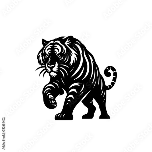 Black and white illustration of a running tiger. professional vector logo of a tiger. Tattoo design for a big cat.