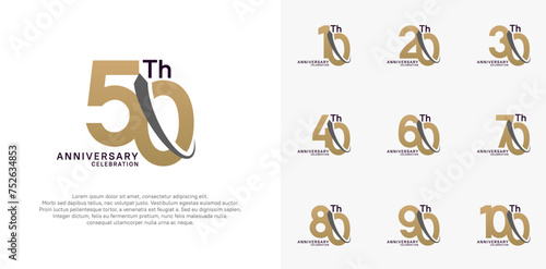 anniversary vector set. brown color with black swoosh can be use for celebration
