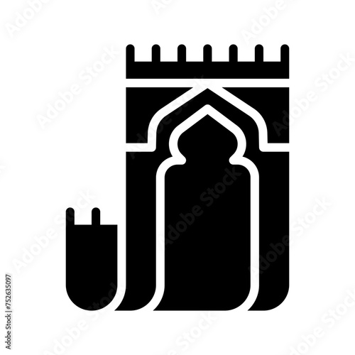 Prayer rug icon in line, solid style on white background