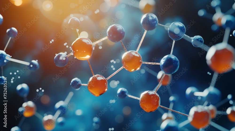 3D biochemical molecular structure - obrazy, fototapety, plakaty 