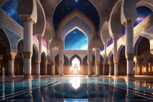 Beautiful Mosque with Galaxy Background for Ramadan Background © Rahmat