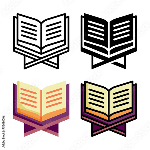 Reading quran icon set style collection in line, solid, flat, flat line style on white background
