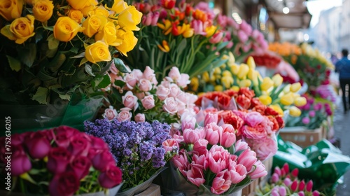 Bouquet of flowers in a market generative ai © Francheska