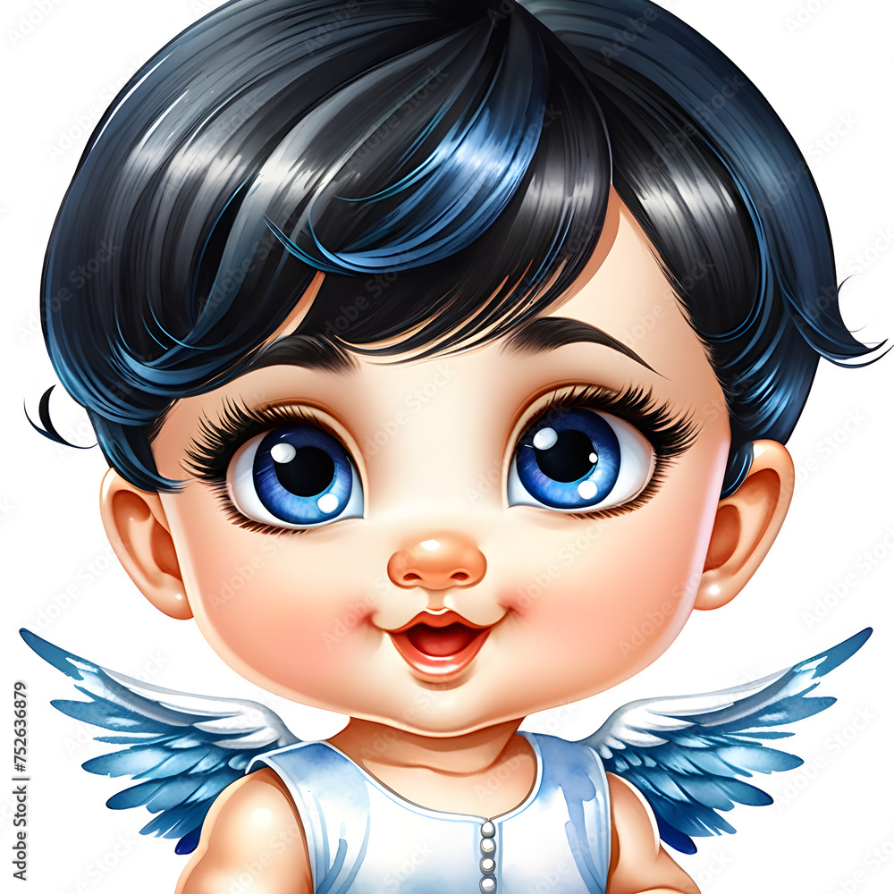 Illuminating the Darkness: Black-Haired Cute Baby Angel.(Generative AI) Illuminating the Darkness: Black-Haired Cute Baby Angel.(Generative AI)