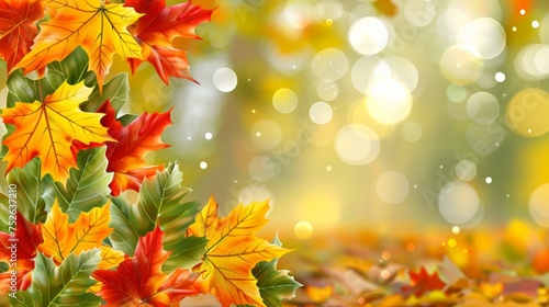 Vibrant autumn orange banner with blurred maple leaves background for seasonal design