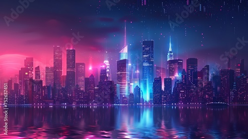 High-tech city skyline, futuristic glow