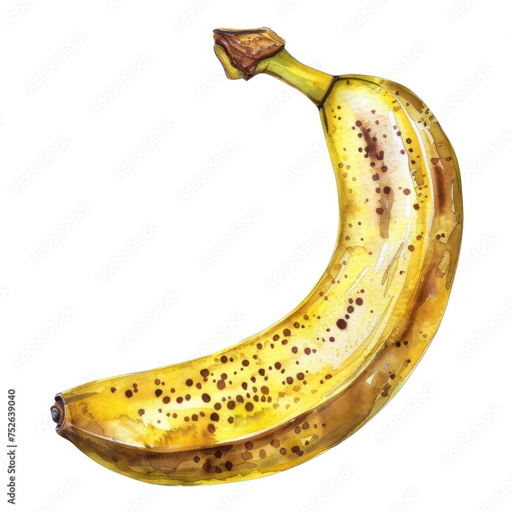 Ripe Banana Watercolor Artwork with Brown Spots