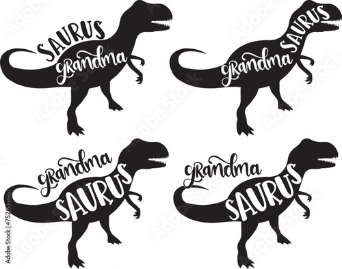 4 styles grandma saurus, family saurus, matching family, dinosaur, saurus, dinosaur family, tRex, dino, t-rex dinosaur vector illustration file