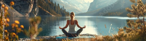 Fitness influencer showcases serene yoga poses amidst picturesque mountain backdrop, promoting wellness and nature connection.