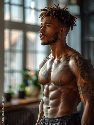 Fitness influencer leading a high-intensity interval training session online, viewers following from home, energetic, motivational, and interactive. photo