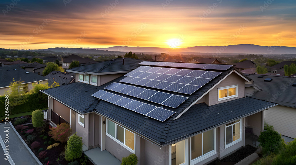 Rooftop solar installation on a residential home, where residents ...