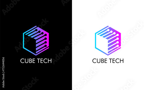 cube Logo Template vector icon with digital illustration concept
