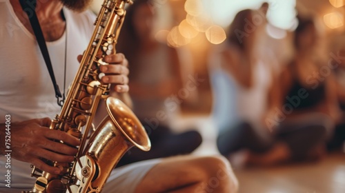 Closeup of man playing saxophone generative ai photo