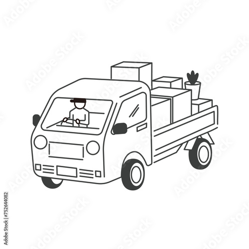 荷物を載せた引っ越しトラックのイラスト　運転手あり、猫なし