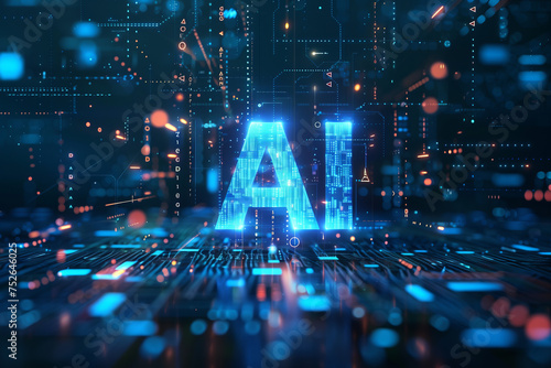 AI Font in 3D style like a micro chip on a mother board futuristic background wallpaper
