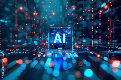 AI Font in 3D style like a micro chip on a  mother board futuristic background wallpaper photo