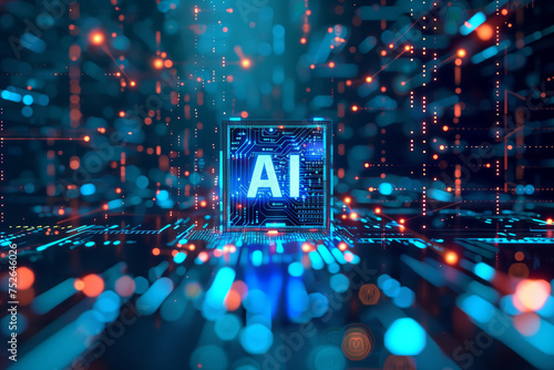 AI Font in 3D style like a micro chip on a  mother board futuristic background wallpaper