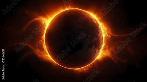 Detailed illustration of a solar eclipse with the corona visible around the dark sun photo