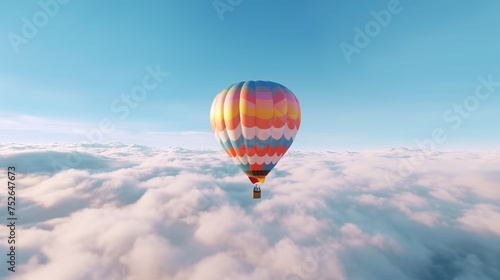 Hot air balloon flying over the clouds.