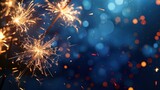 Beautiful fireworks show over blue background to celebrate Chinese lunar new year. Abstract background.