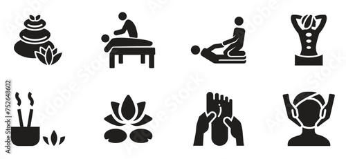 Massage and Spa Icons set. Flat vector illustration of massage and spa.
