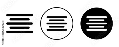 Center align outline icon collection or set. Center align Thin vector line art