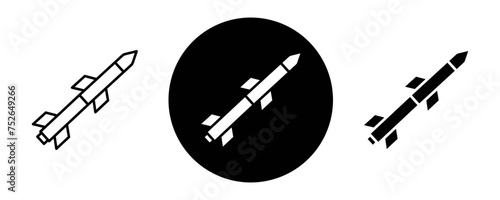 Missile outline icon collection or set. Missile Thin vector line art photo