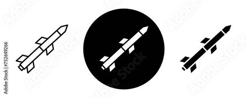 Missile outline icon collection or set. Missile Thin vector line art