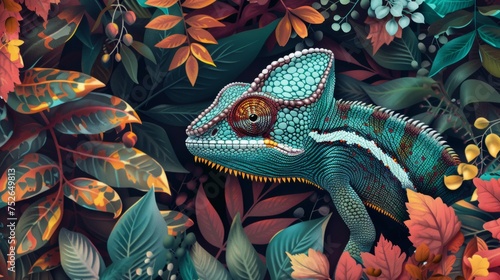 Intriguing chameleon illustration, generative ai © Francheska