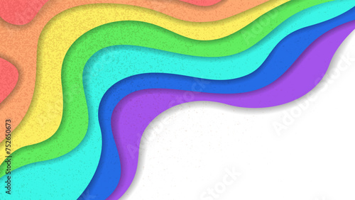 Bright textured wavy rainbow colors paper cut background with white empty place. Abstract 3d layered illustration, lgbt pride backdrop for summer banner, poster, mobile apps, ui design
