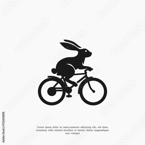 Cartoon rabbit riding bicycle, monochrome with a details. Suitable for any business.