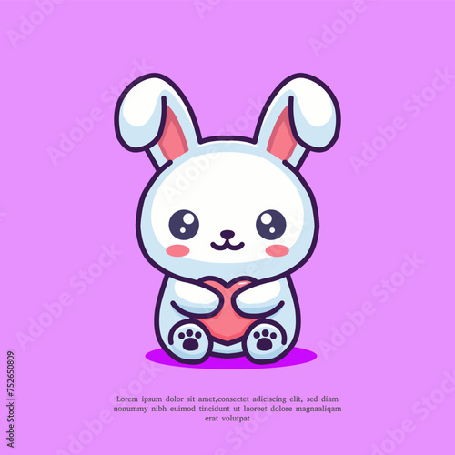 rabbit hug love cartoon logo illustration