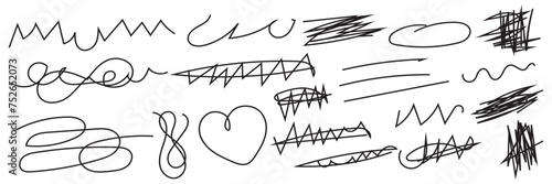 Charcoal pencil scribble stripes and bold paint shapes. Childrens crayon or marker doodle rouge handdrawn scratches. Squiggles in marker sketch style. Vector illustration