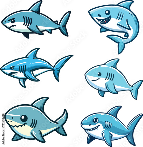 set collection cute cartoon mascot shark