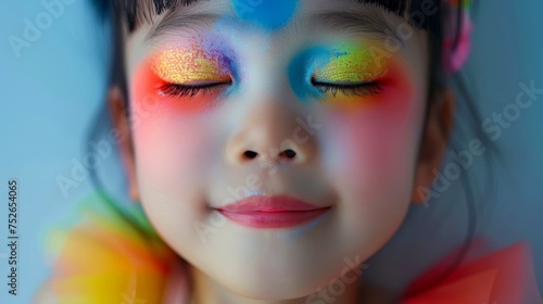 Close-up  Portrait of fashionable child model with fantasy makeup for cosmetics advertising