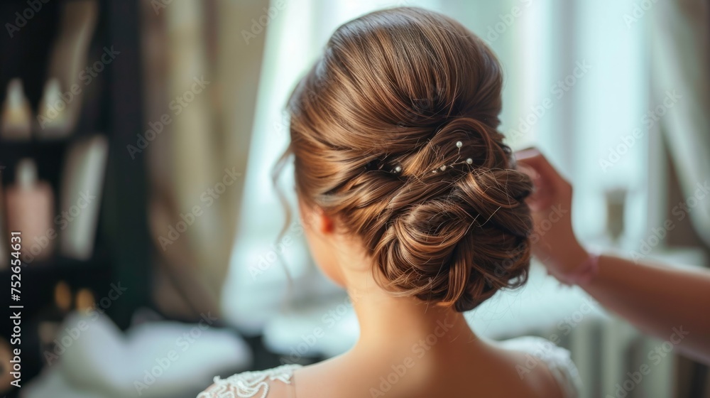 Fototapeta premium bride bridal bun hairstyle generative ai