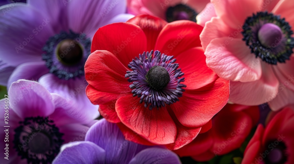 pink and purple anemone flowers generative ai