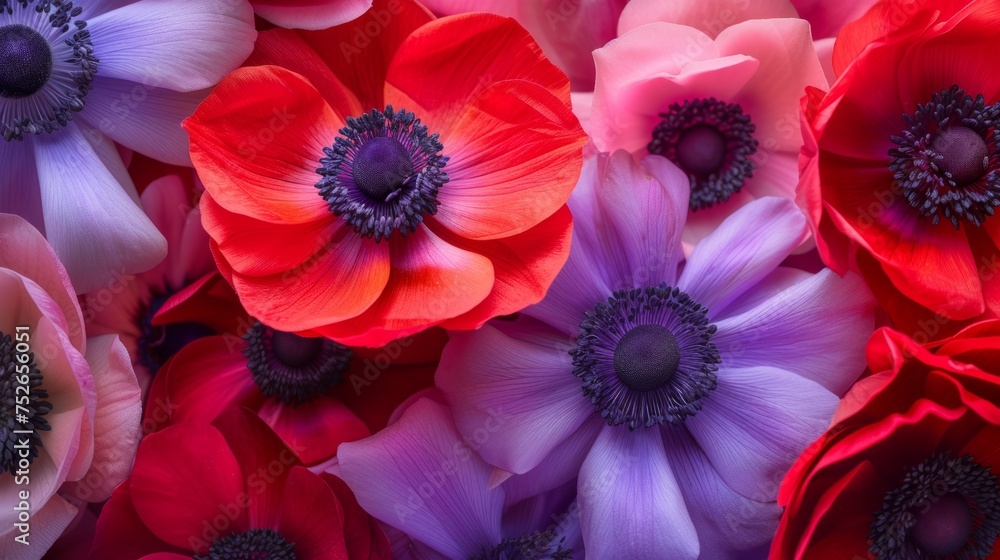 Fototapeta premium pink and purple anemone flowers generative ai