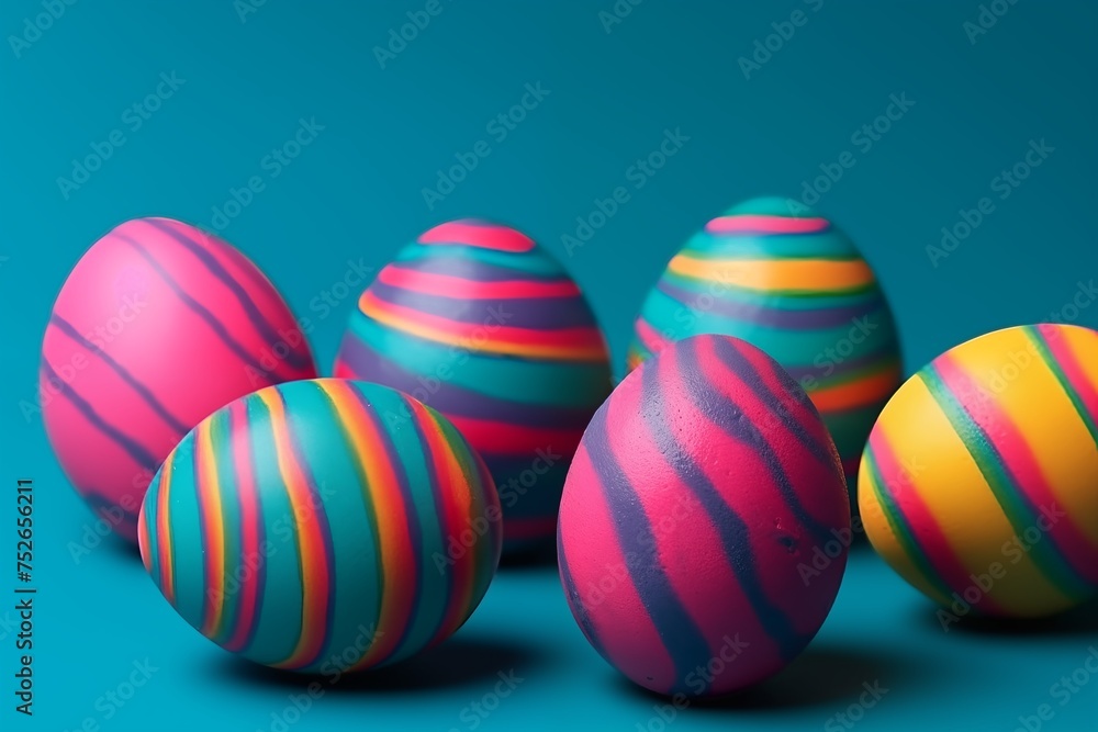 Striped Easter eggs. Generative AI Striped Easter eggs. Generative AI