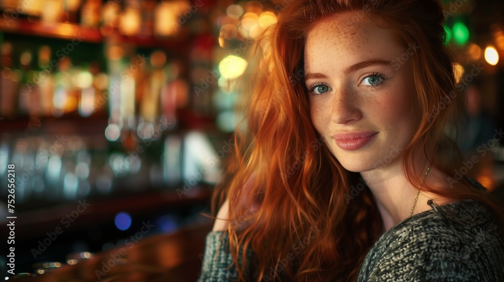 Young woman in a bar. Generative AI